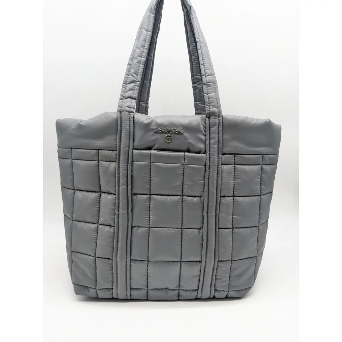 Michael Kors Stirling Large Grey Quilted Puffy Recycled Nylon Travel Tote