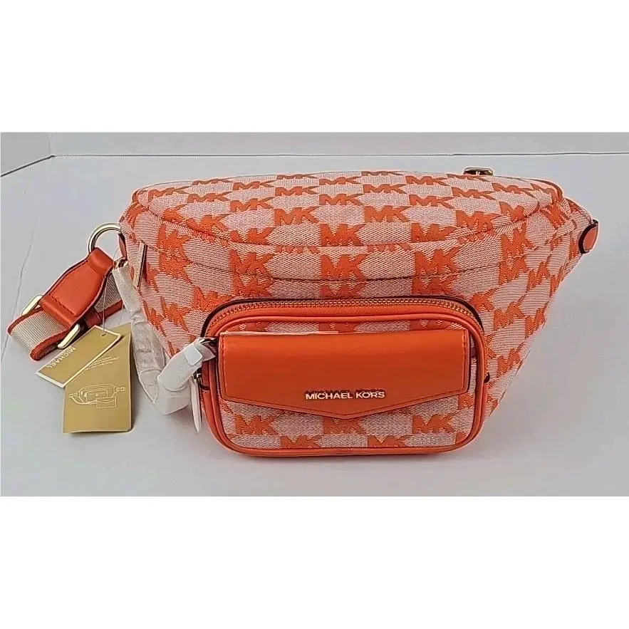 Michael Kors Maisie Large 2 in 1 Poppy Orange Leather Waistpack Adjustable