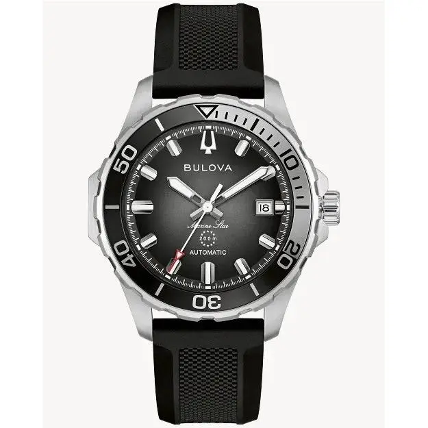 Marine Star 98B465 Black Dial Rubber Band Automatic Mens Watch by Bulova
