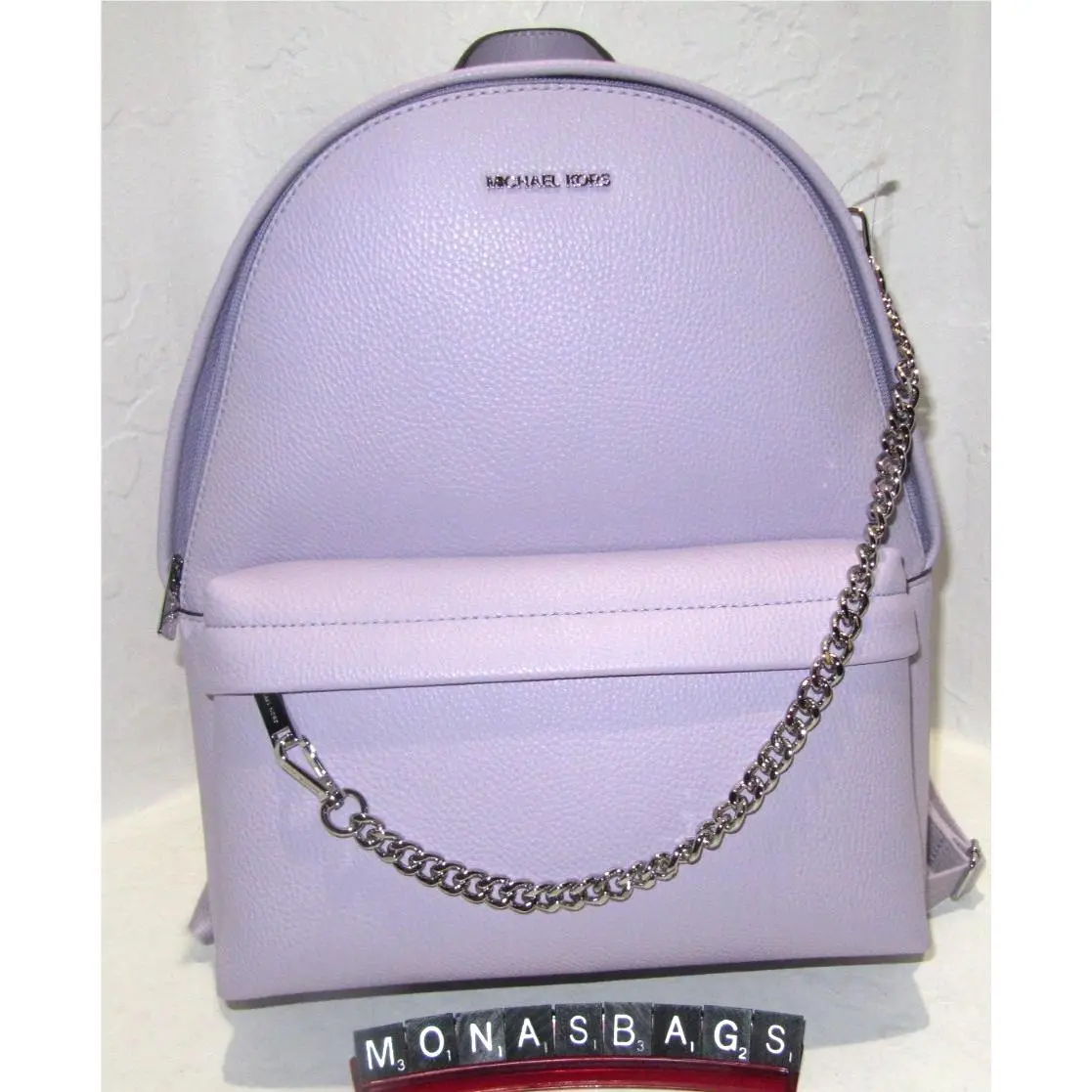 Michael Kors Slater Medium Chain Leather Backpack Lilac Quartz