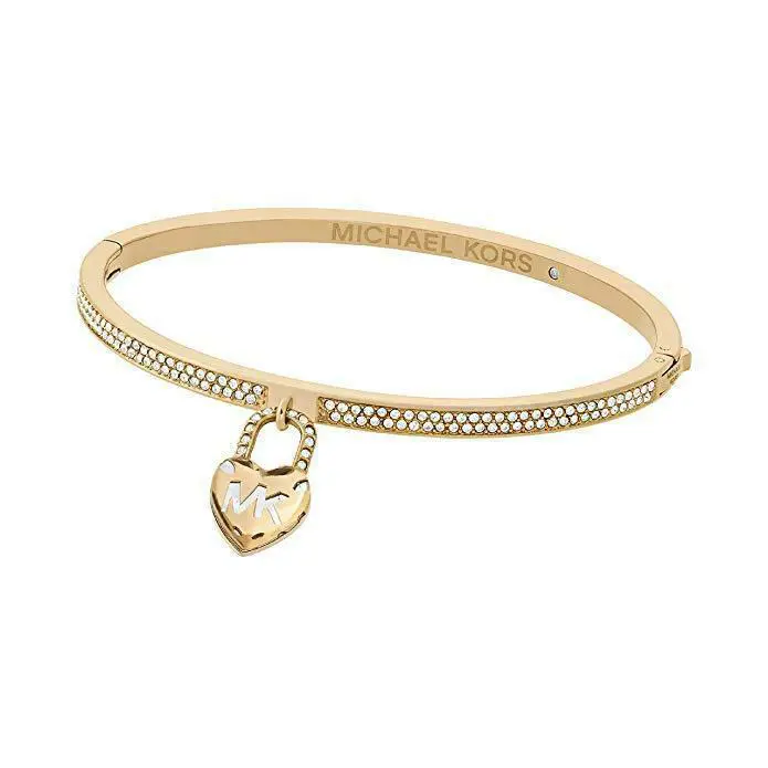 Michael Kors Gold Crystal Glitz Heart Charm Bangle Bracelet MKJ7018