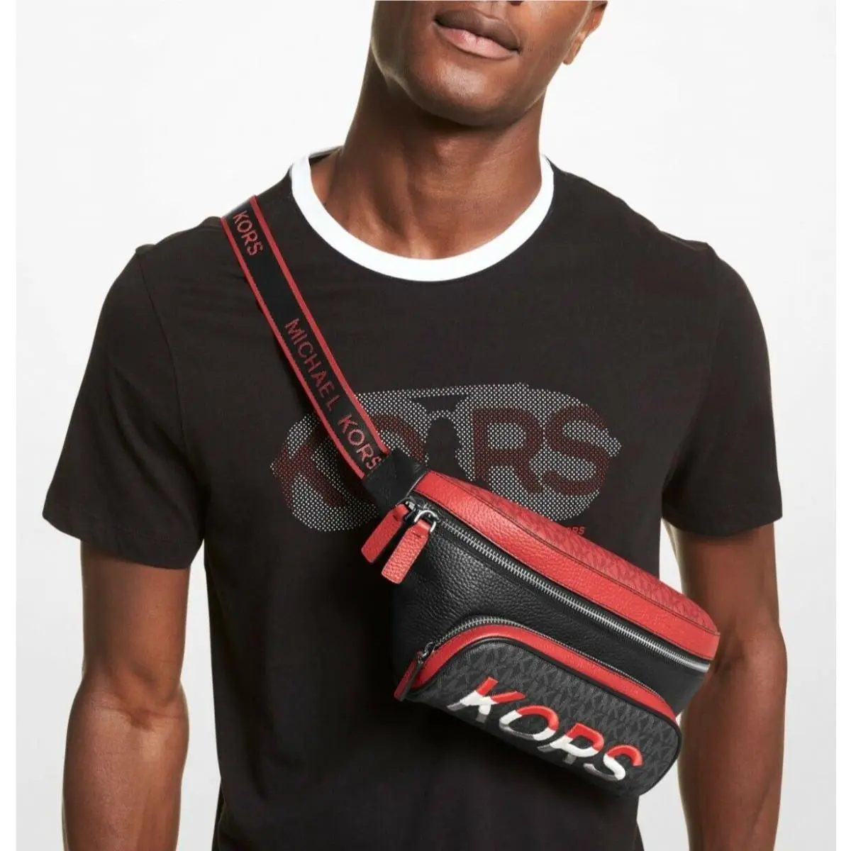 Michael Kors Men Cooper Embroidered Two-tone Logo and Leather Crossbody Belt Bag