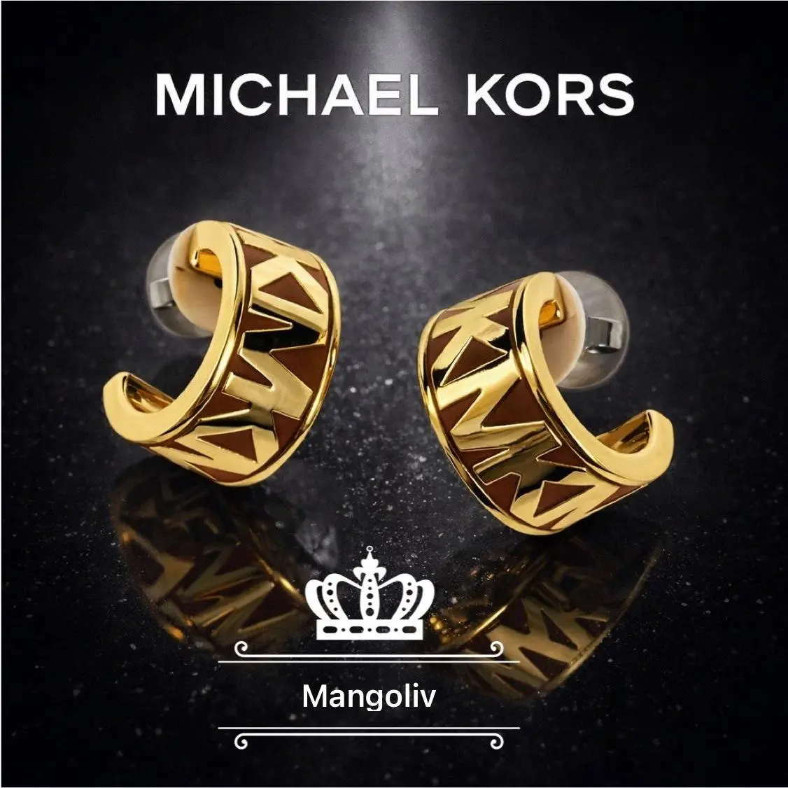 Women`s Signature MK Logo Tan Gold-tone Brass Hoop Earrings by Michael Kors