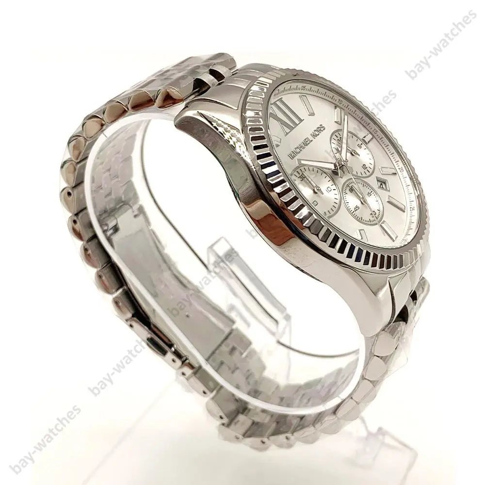 Michael Kors MK8405 Lexington Chronograph Silver Bracelet Men`s Watch - Dial: Silver, Band: Silver, Bezel: Silver