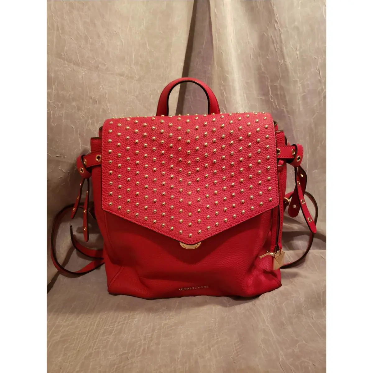 Michael Kors Bristol Bright Red Leather Studded Backpack