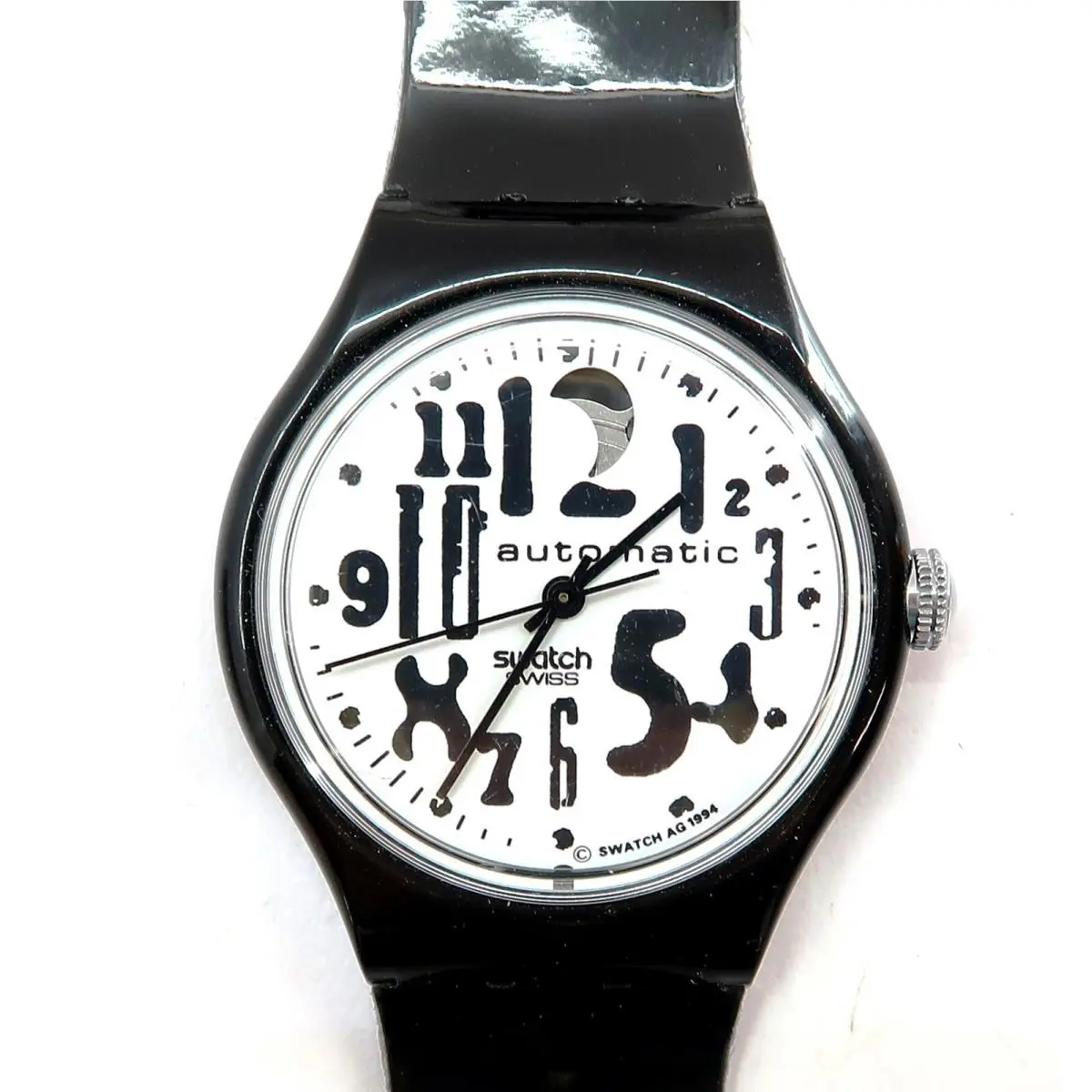 Swatch Automatic Watch Black Board SAB103 with Case Papers 1995 Nos