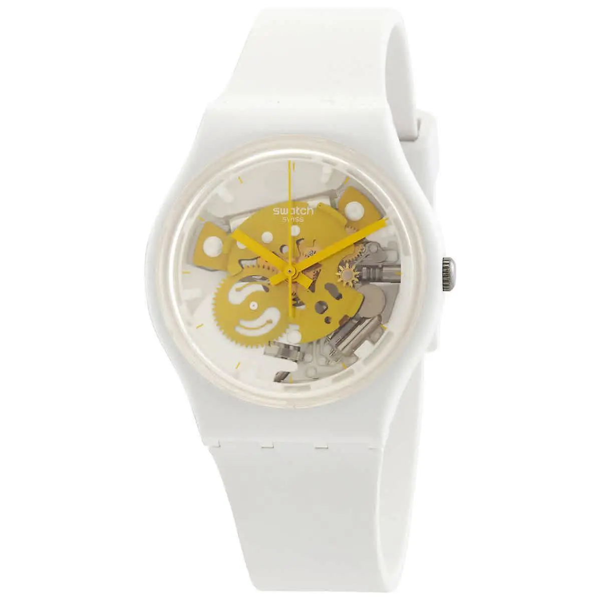 Swatch SO31W105 Bioceramic Time To Yellow Small White Dial 34 mm Unisex Watch