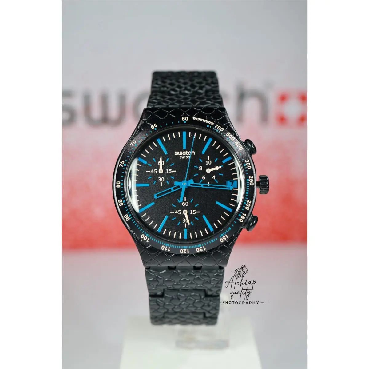 Swiss Swatch Reptile Blue Chronograph YCB4016AG 40MM S. Steel Bracelet Dat
