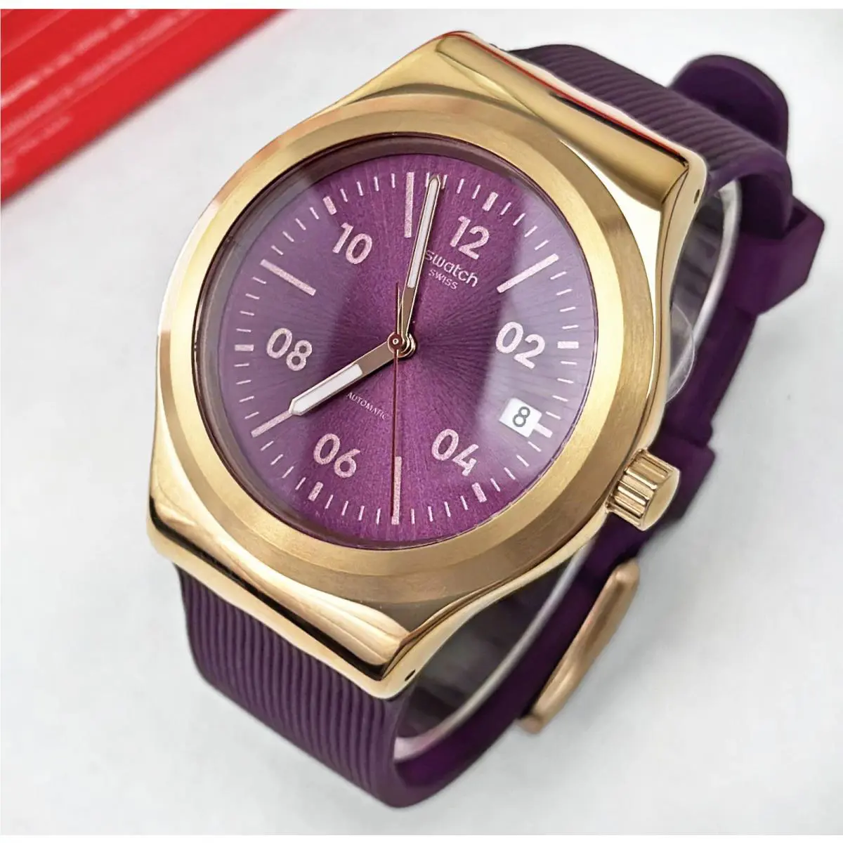 Swatch Irony sistem51 Swiss Eta Automatic Date YIG401 Burgundy Story 42mm Watch