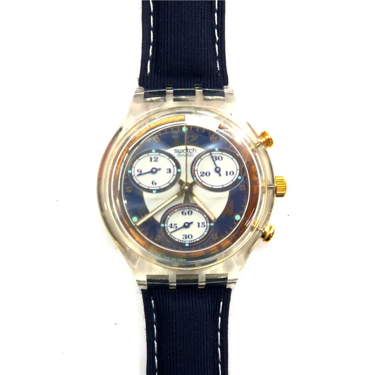 Swatch Chrono Watch Blue Horizon SCK108 Nos 1995 Battery Works