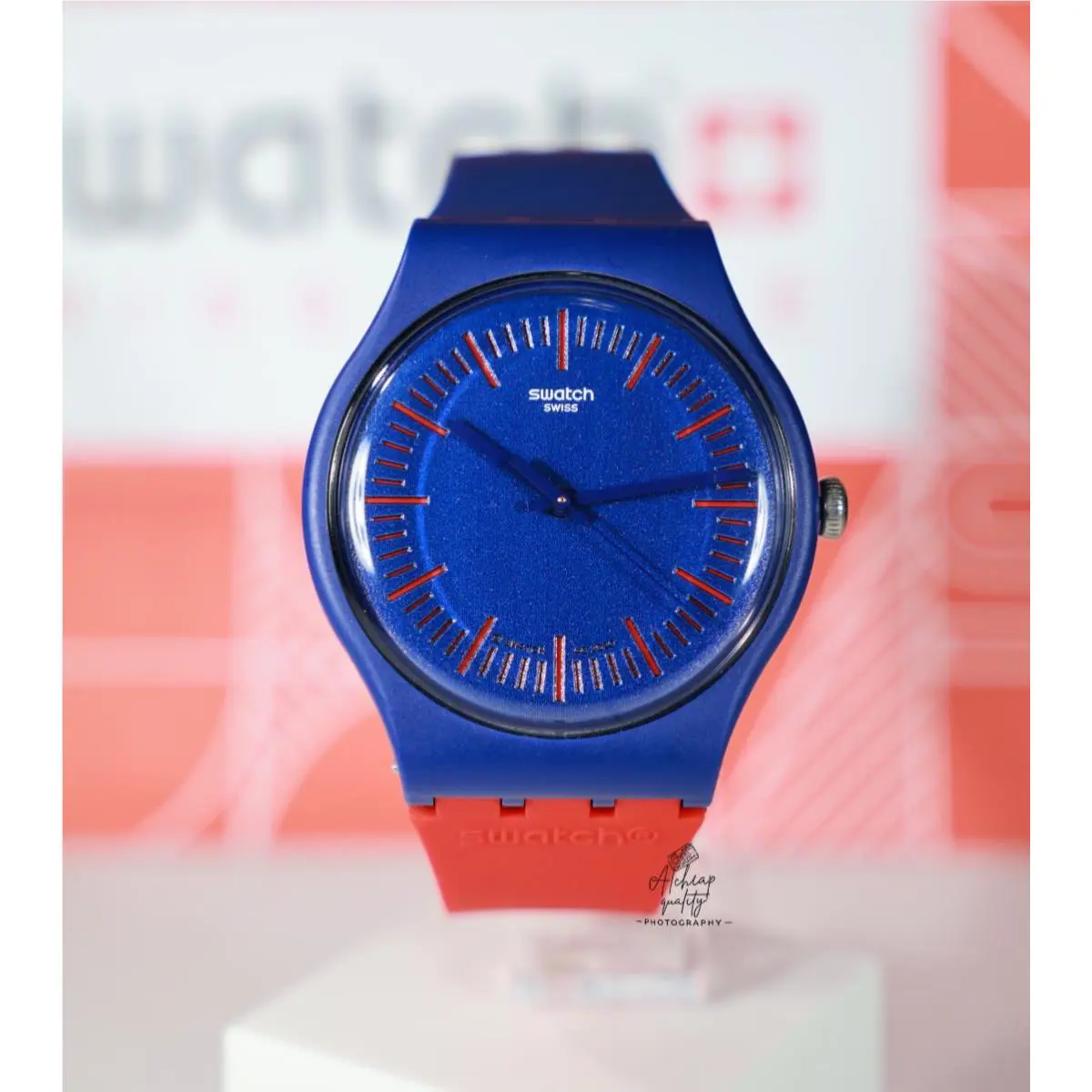 Swiss Limited Swatch Bluenred 41MM SUON146 Navy Blue Red Wristwatch Unisex