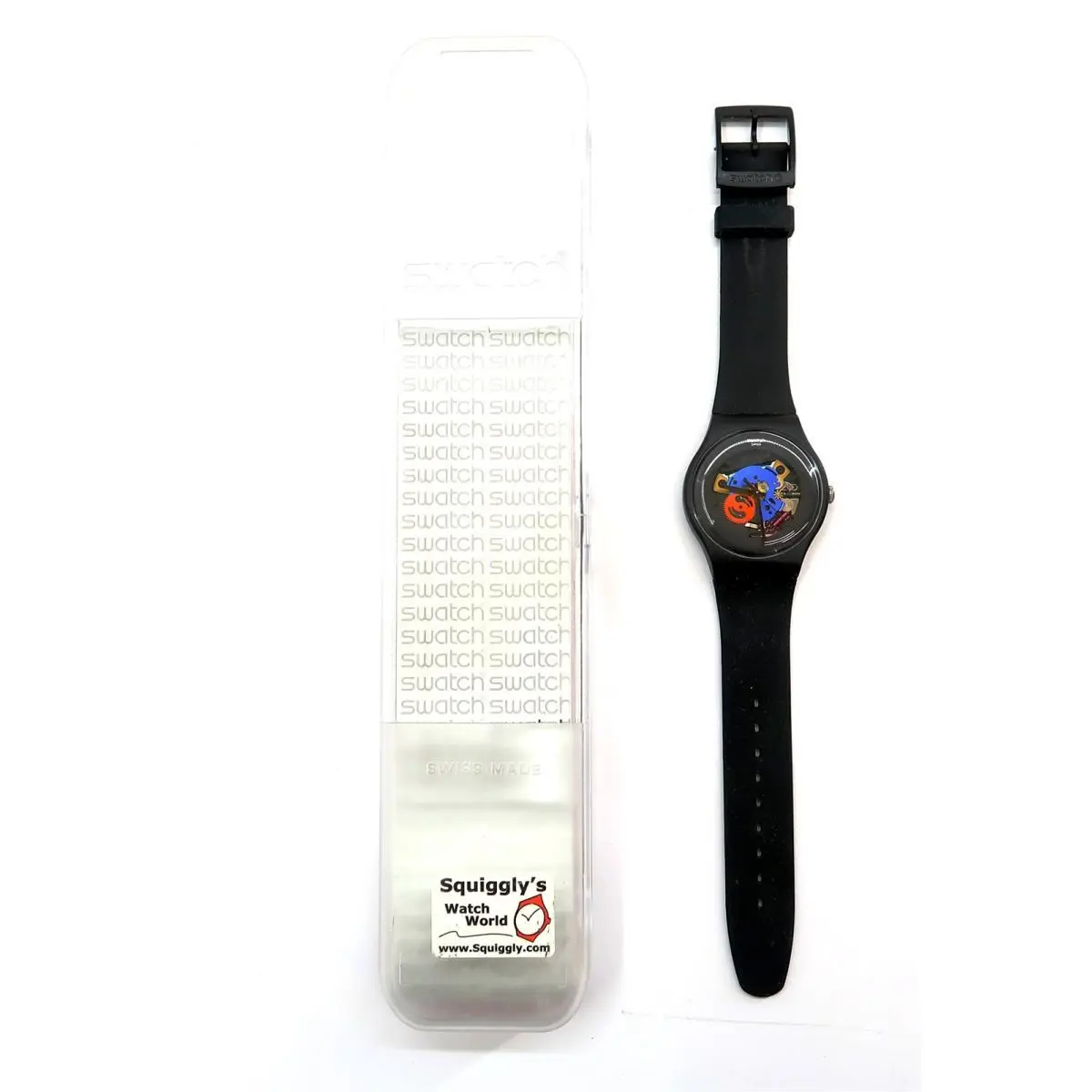 Swatch Watch Black Lacquered SUOB101 with Case Papers 2012 Battery