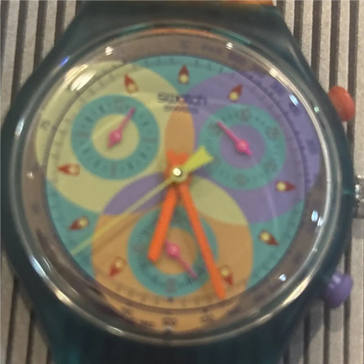 1992 Green Yellow Rainbow Swiss Made Swatch Chronograph Niob Battery