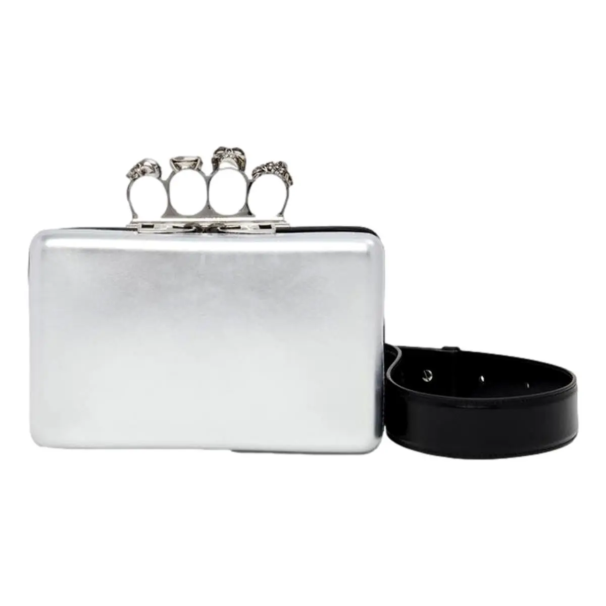 Alexander Mcqueen Knuckle Skull Silver Leather Zip Crossbody Clutch Italy