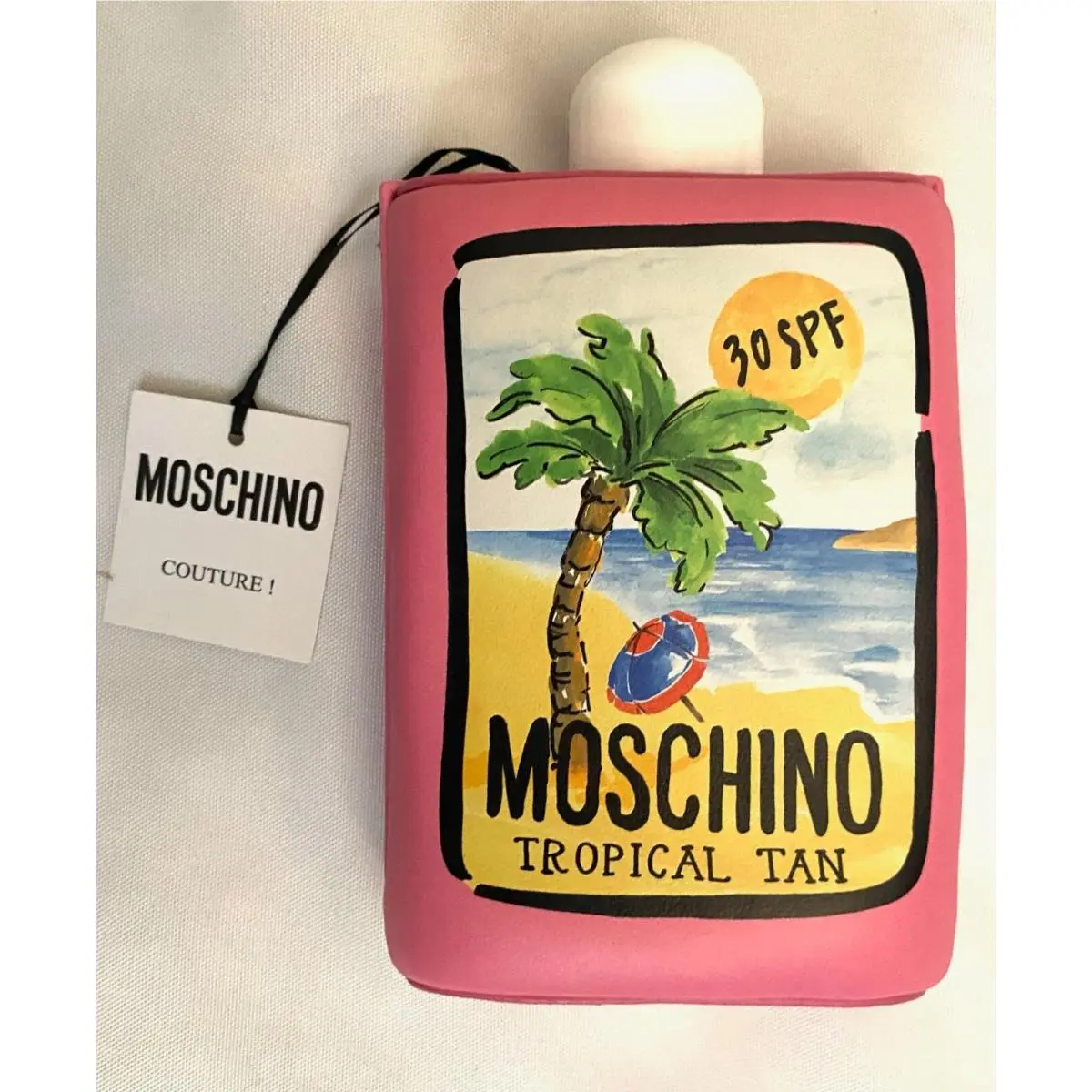 May Special SS23 Moschino Couture Tan Pink Leather Sunscreen Shoulder Bag
