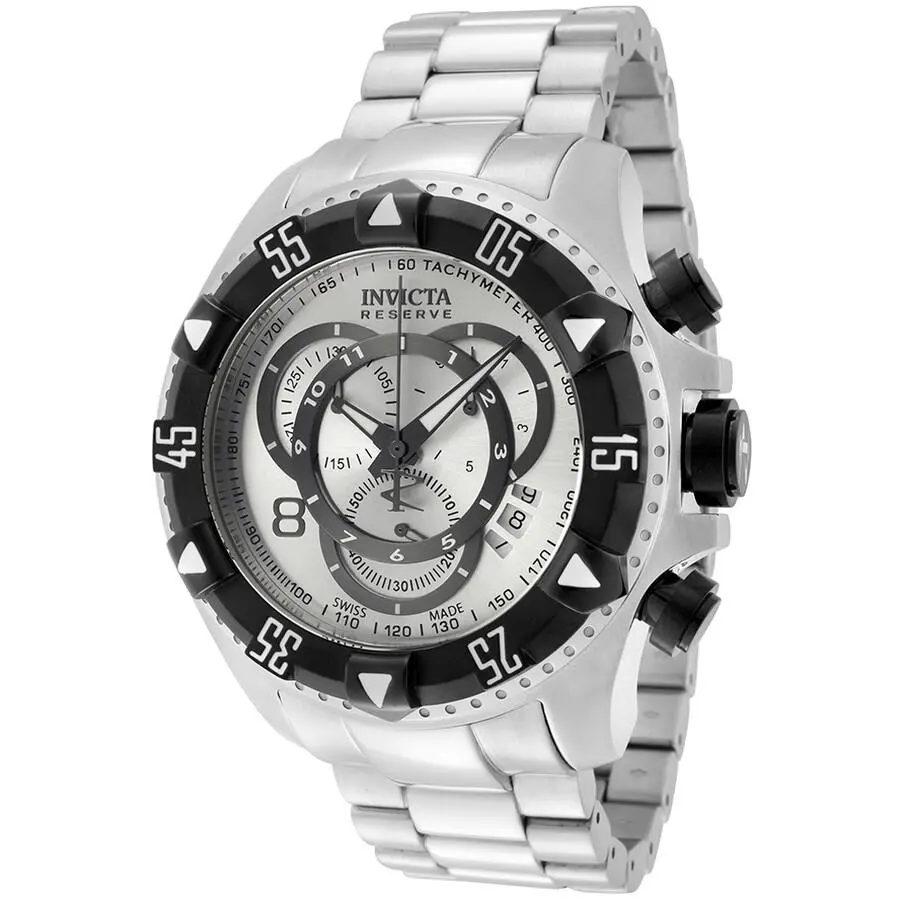 Invicta Reserve 52mm Excursion Swiss Quartz Chronograph Bracelet Watch 1881 - Dial: Silver, Band: Silver, Bezel: Silver