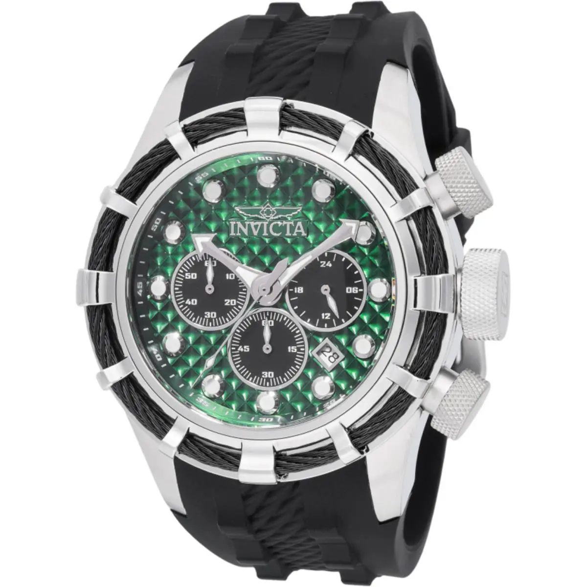 Invicta Men`s Watch Bolt Quartz Chrono Green and Black Dial Silicone Strap 49165