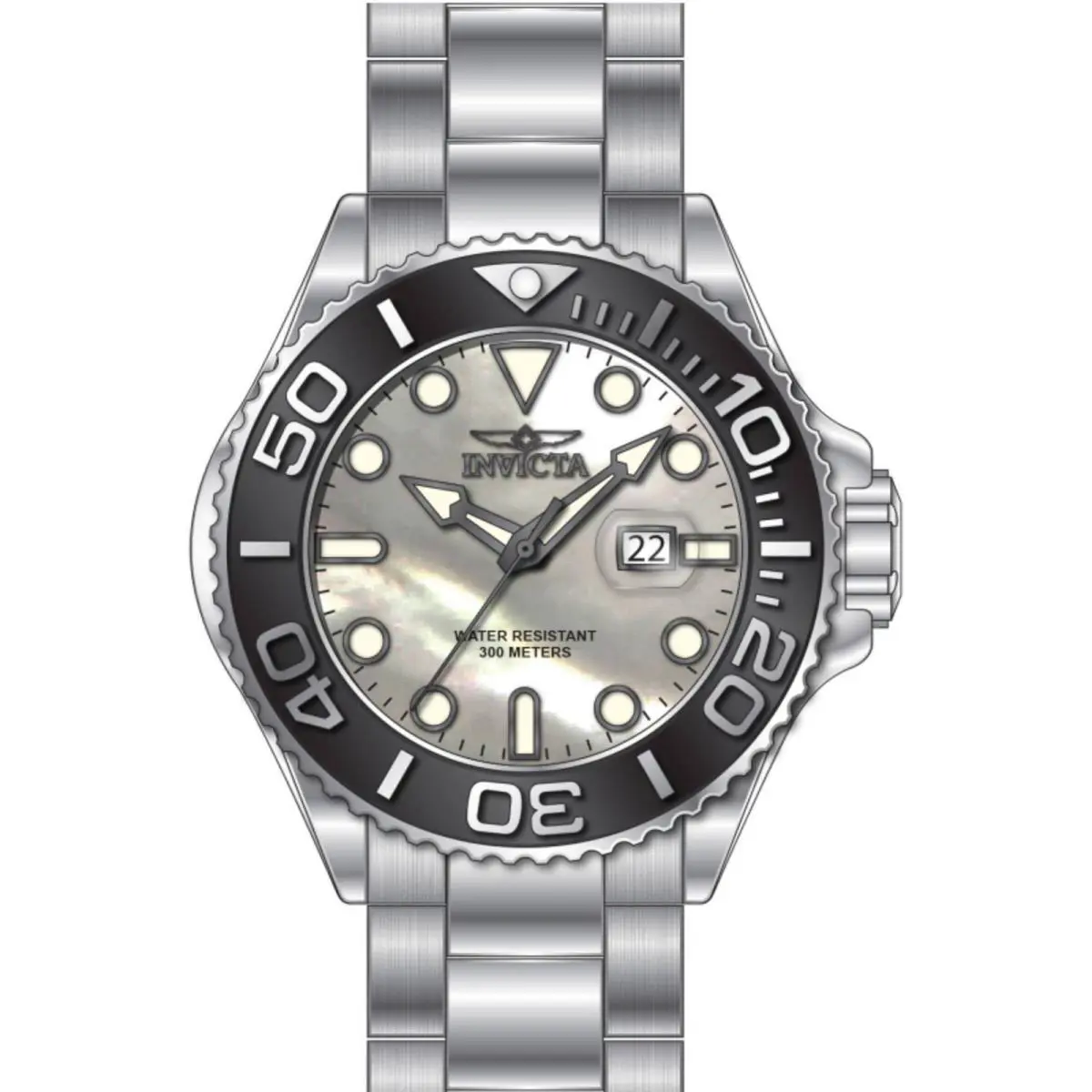 Invicta Men`s Watch Grand Diver Quartz White Dial Silver Tone Bracelet 49153