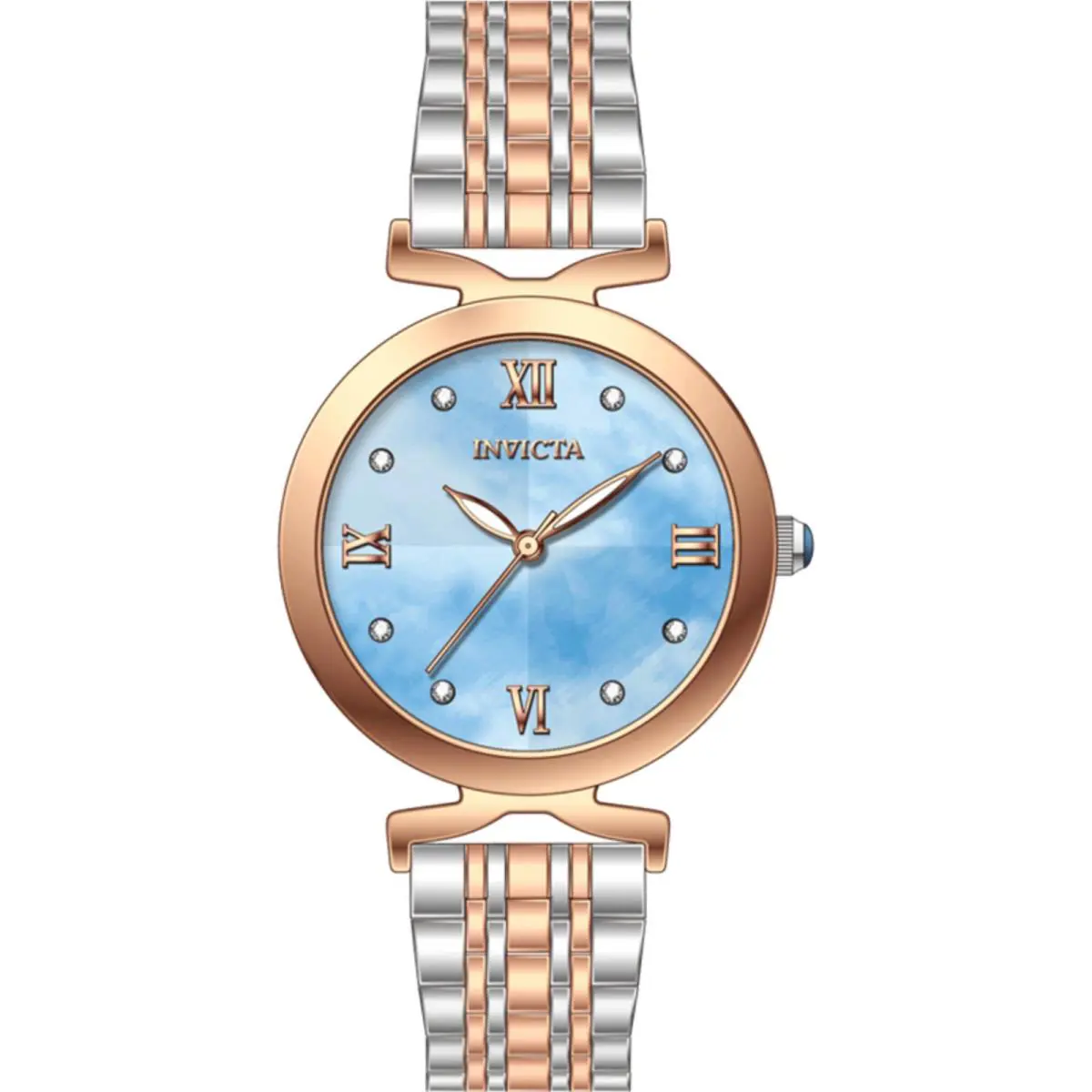Invicta Women`s Watch Wildflower Light Blue Dial Two Tone Steel Bracelet 69315 - Dial: Light Blue, Band: Silver, Rose