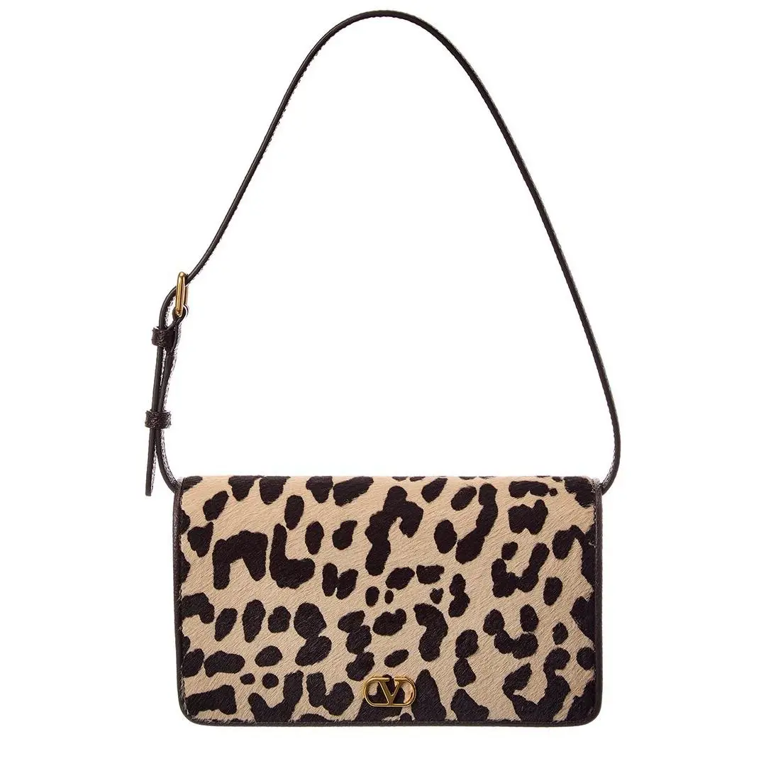 Valentino Vlogo Haircalf Leather Shoulder Bag Women`s Brown