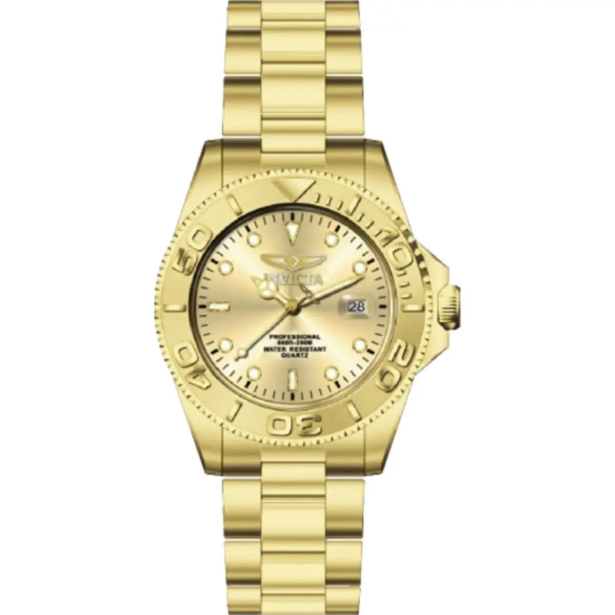 Invicta Men`s Watch Pro Diver Quartz Gold Dial Stainless Steel Bracelet 69523