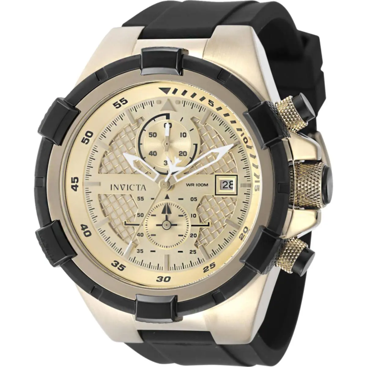 Invicta Men`s Watch Aviator Chronograph Gold Dial Black Silicone Strap 50121