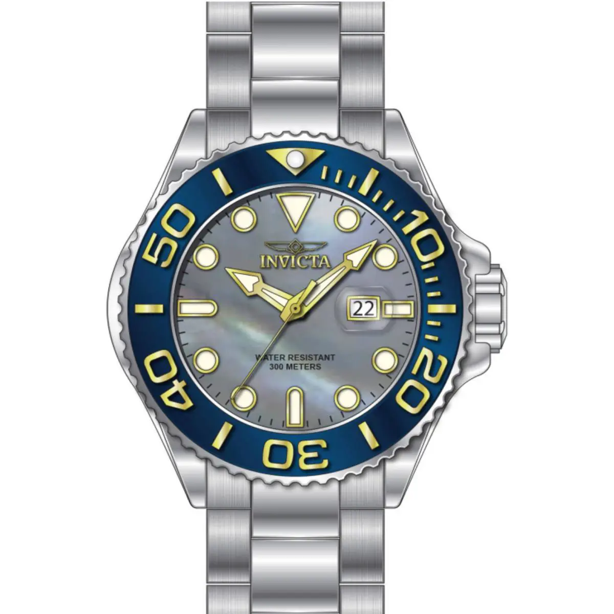 Invicta Men`s Watch Grand Diver Platinum Mop Dial Silver Steel Bracelet 49157