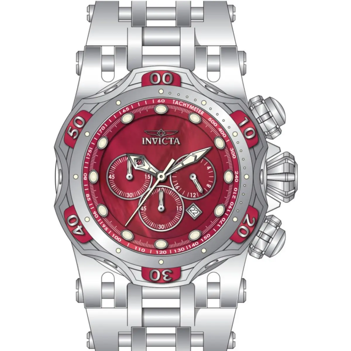 Invicta Men`s Watch Fusion Quartz Chrono Red Dial Silver Tone Bracelet 49167
