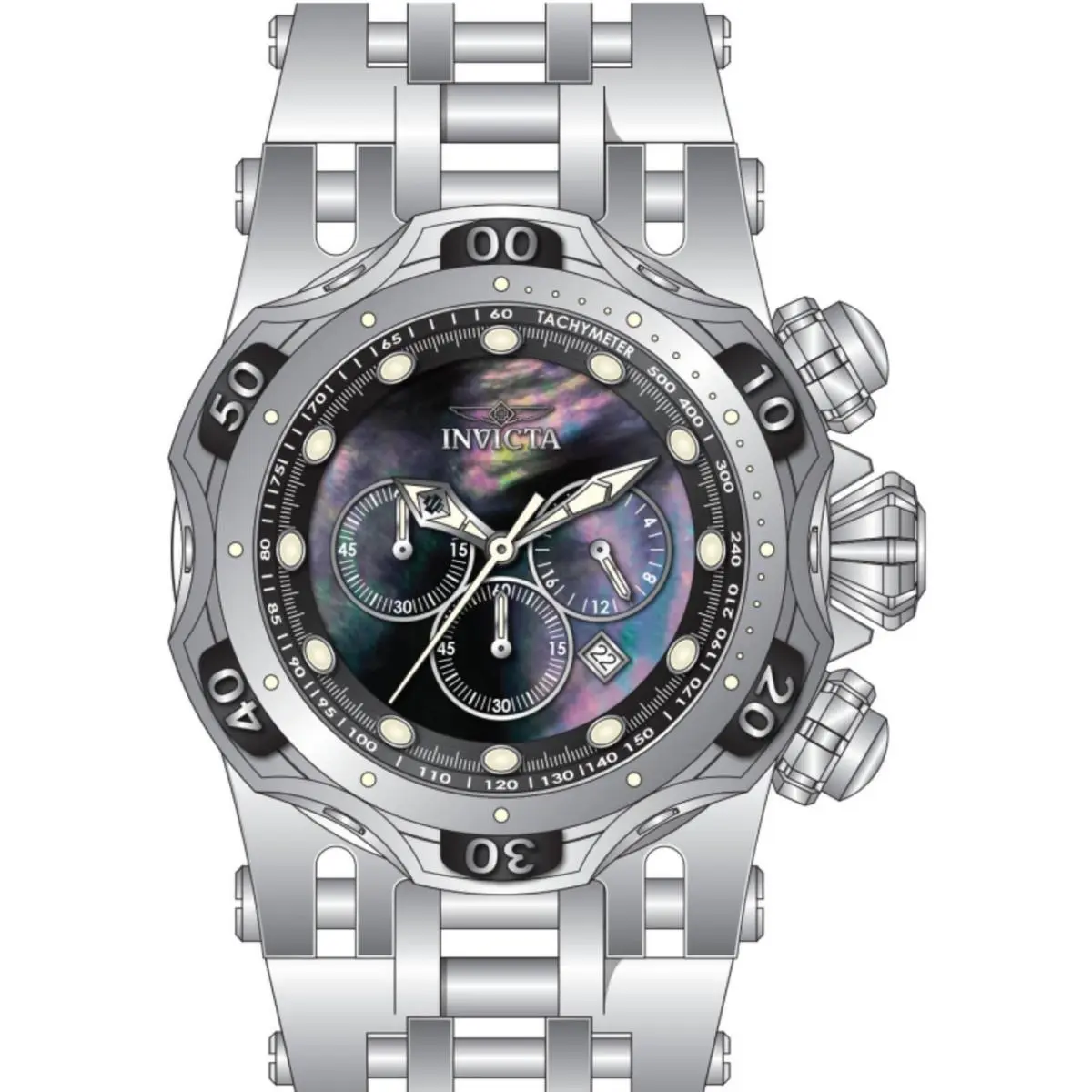 Invicta Men`s Watch Fusion Quartz Chrono Black Dial Silver Tone Bracelet 49168