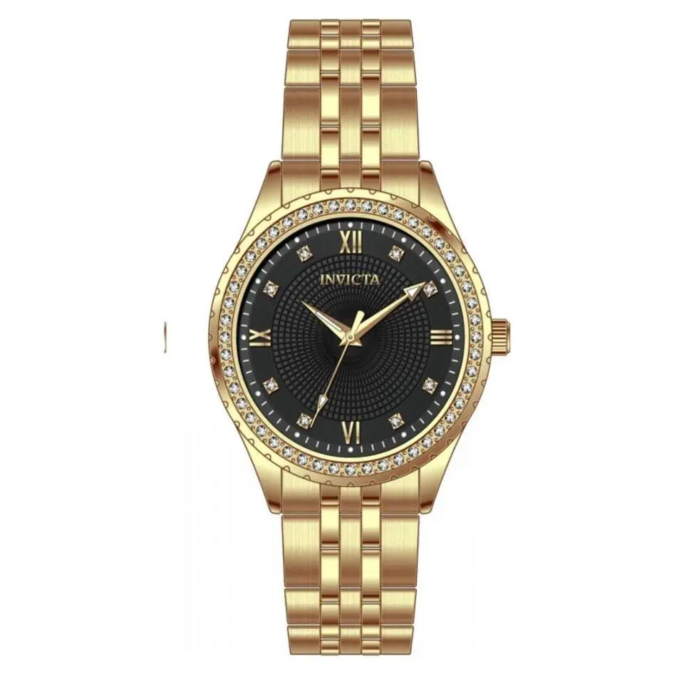 Wildflower Women`s Watch 33mm Gold 69219 Textured Black Dial Jewels by Invicta