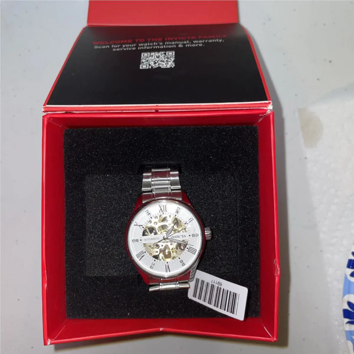 Silver Invicta Objet D`art Automatic Gold Skeletonized Dial Roman Numerals