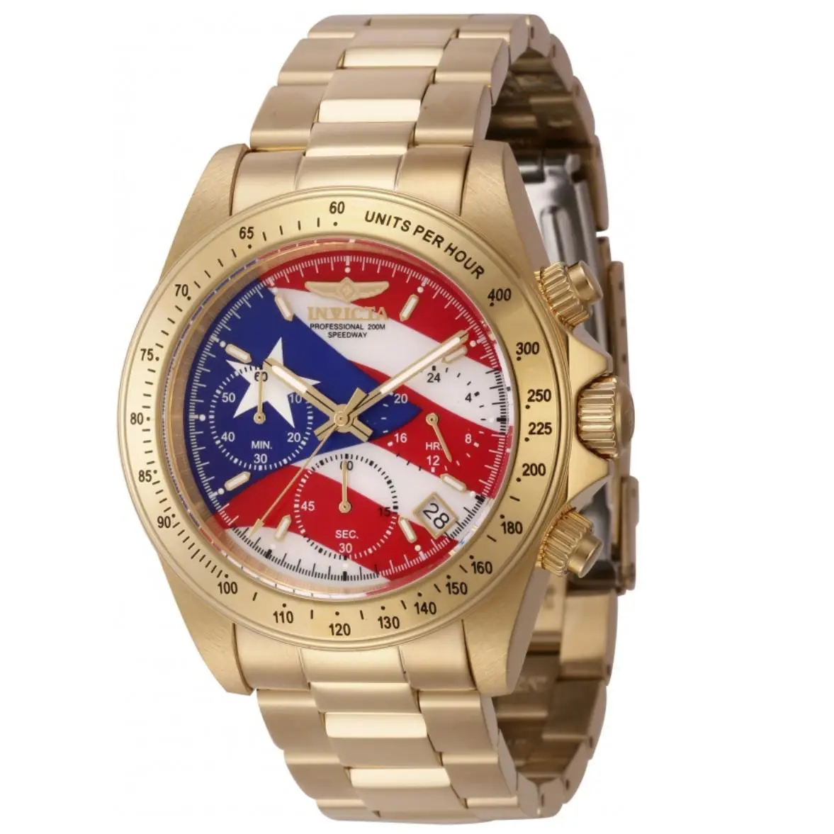 Invicta Speedway Puerto Rico Edition Men`s 40mm Triple Gold Chrono Watch 46112
