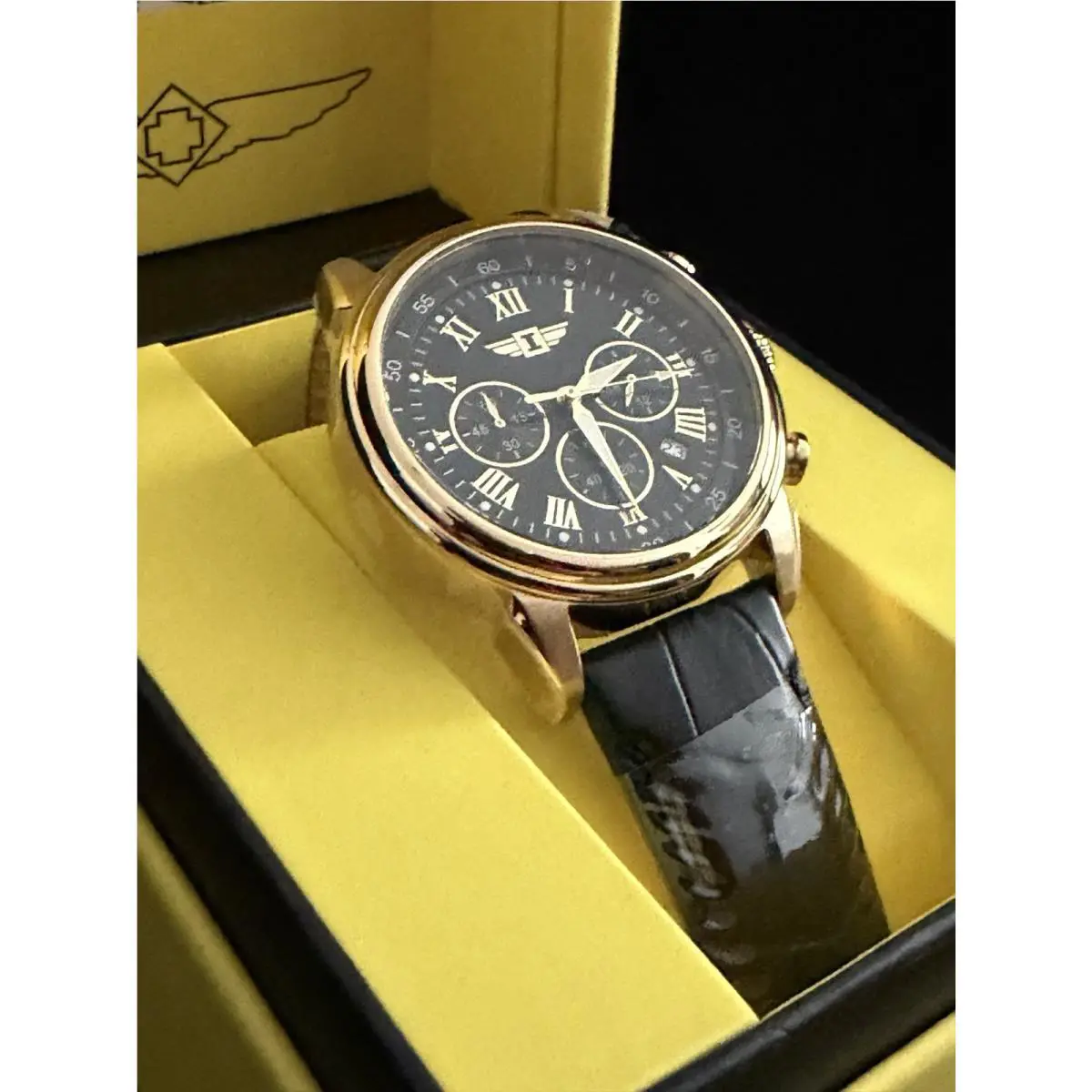 Invicta I by Invicta 44mm Chronograph Gold-tone SS Black Dial/ Leather Band
