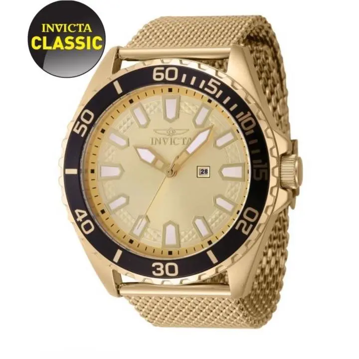 Invicta Men`s Pro Diver Quartz Watch 46mm Gold Tone Mesh Bracelet 46902