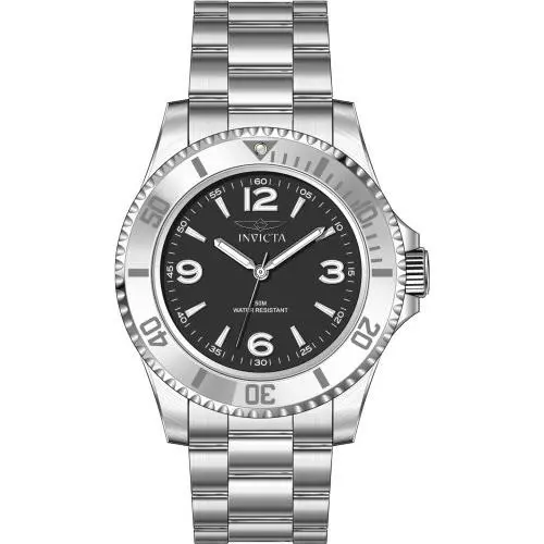 Invicta Men 40mm Quartz Specialty Rowan Black Dial Silver Tone SS Bracelet Watch - Dial: Black, Band: Silver, Bezel: Silver