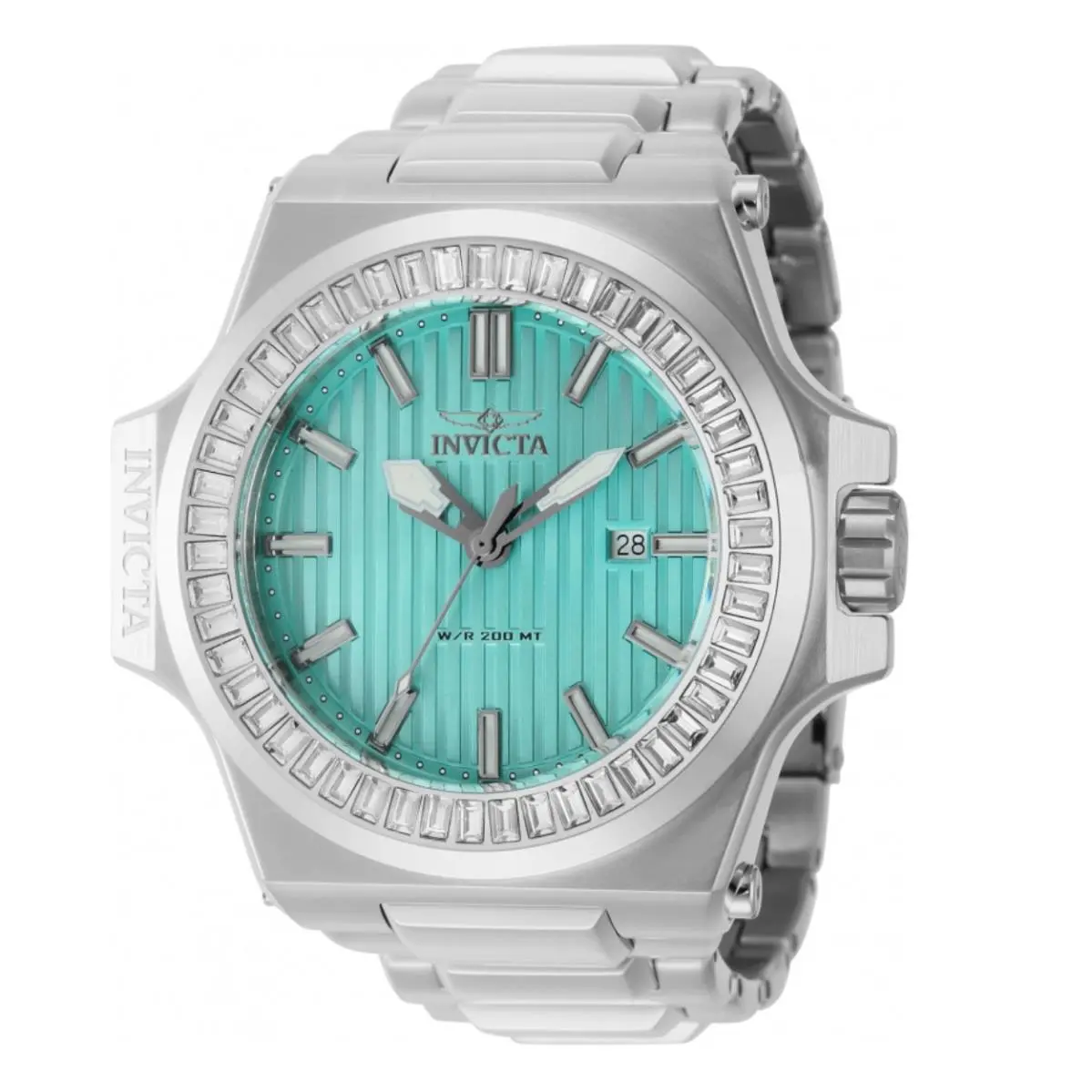 Invicta Akula Marquis Baguette Men`s 58mm Swiss Quartz Blue Crystals Watch 43383 - Dial: Blue,White, Band: Silver, Bezel: Silver,White