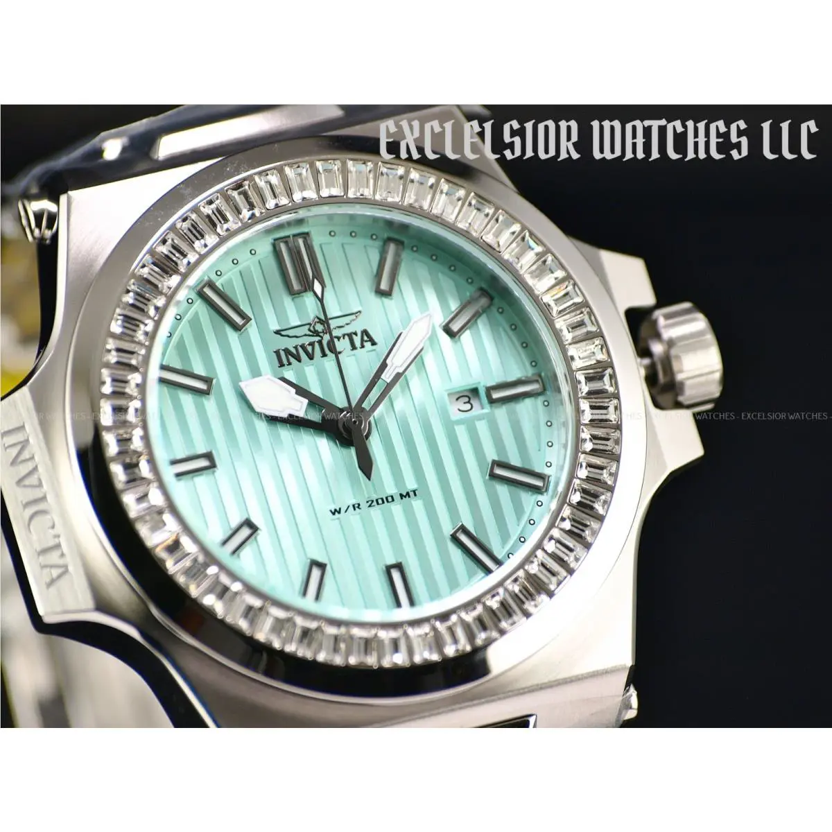 Invicta 58mm Men`s Akula Marquise Baguette Swiss Quartz Turquoise SS Watch