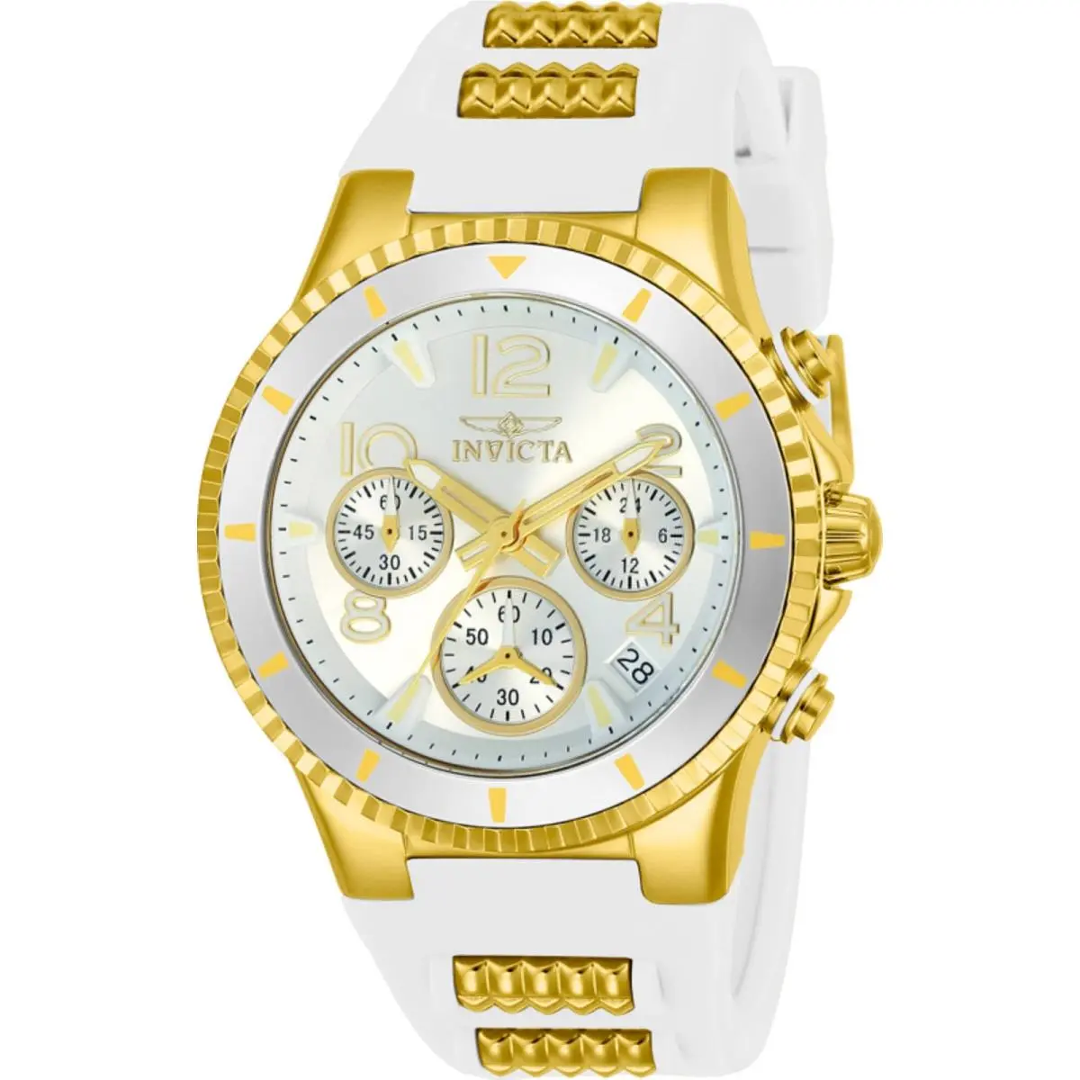 Invicta Women`s Watch Blu Quartz Chrono Silver Tone Dial Silicone Strap 24187