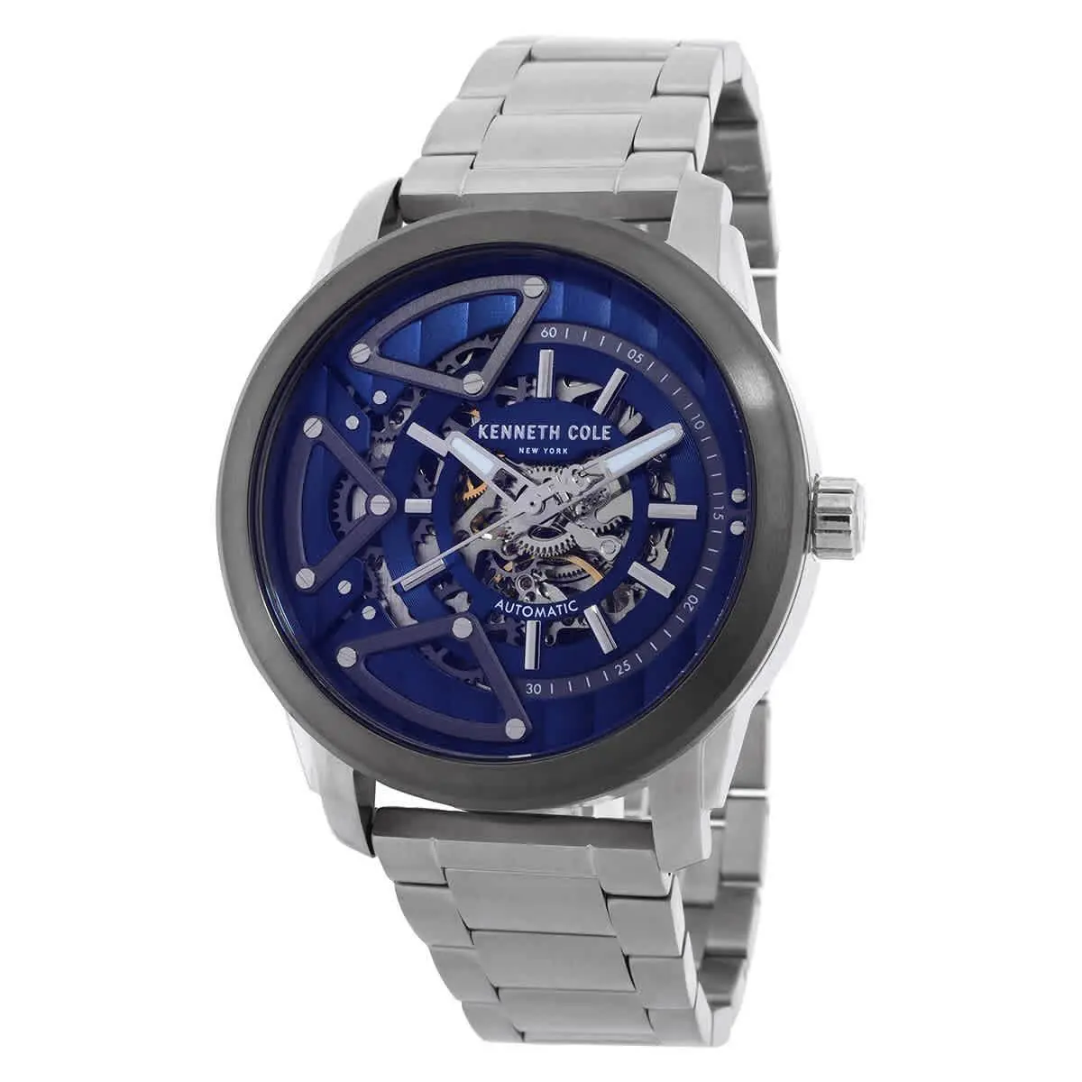Kenneth Cole New York Automatic Blue Dial Men`s Watch KCWGY0064903 - Dial: Blue, Band: Silver-tone, Bezel: Silver-tone