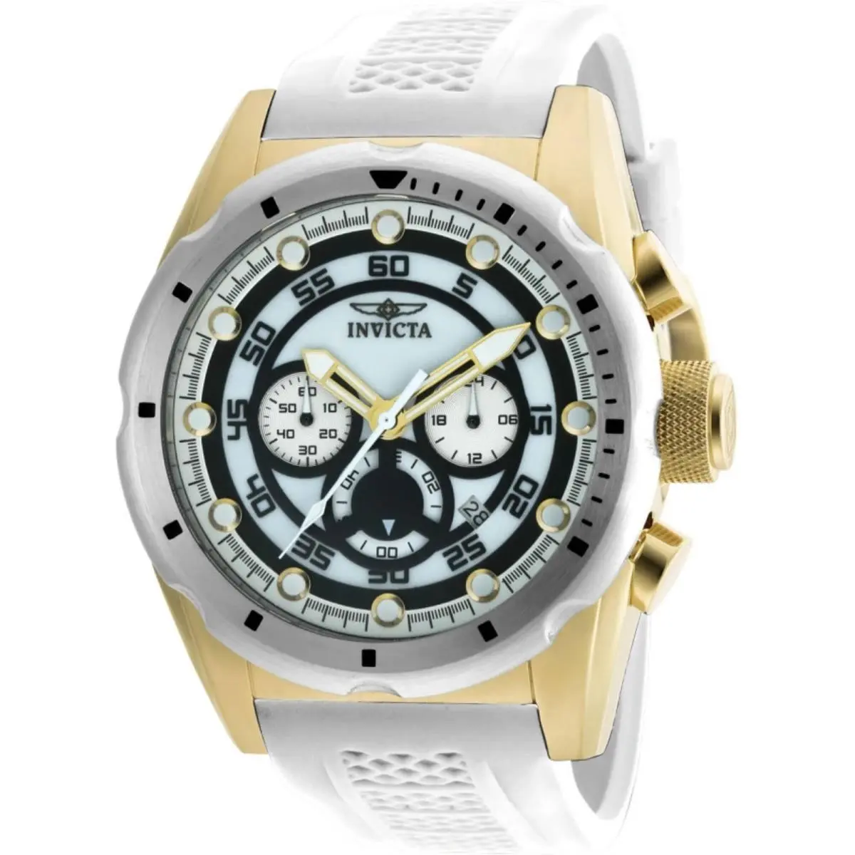Invicta Speedway 20308 Men`s Gold Steel White Dial Silicone Band Watch 50mm