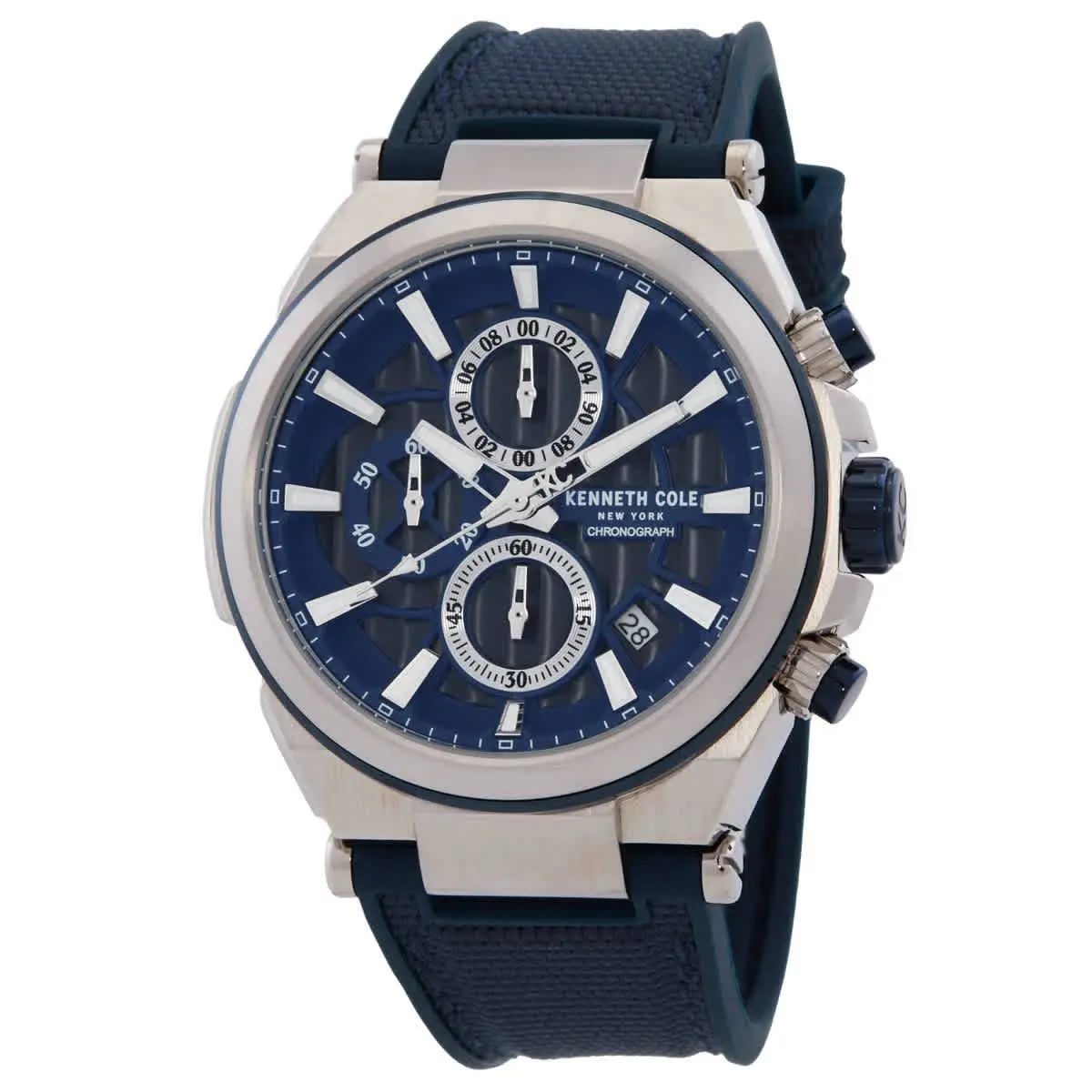 Kenneth Cole New York Chronograph Quartz Blue Dial Men`s Watch KCWGO0065703 - Dial: Blue, Band: Blue, Bezel: Silver-tone