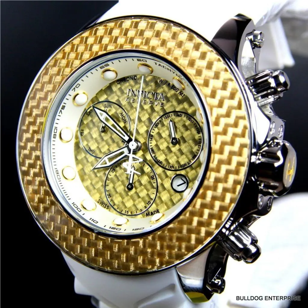 Invicta Reserve Gold Tone Carbon Fiber Collection Chrono Swiss Made Watch