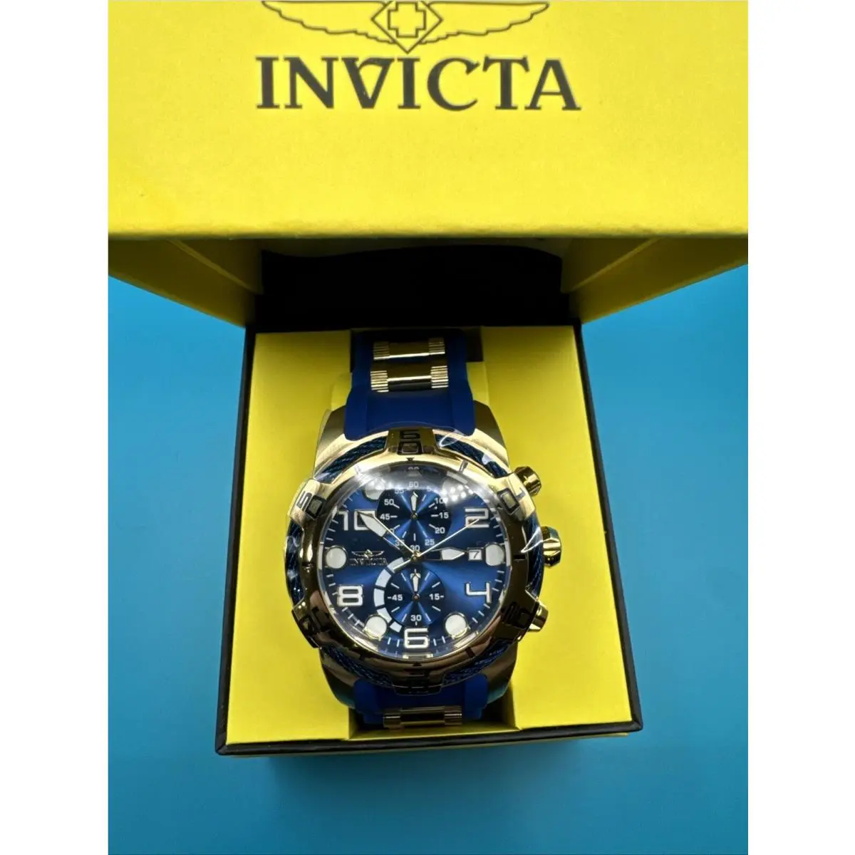 Invicta 24217 Bolt Quartz Chronograph Blue Strap Gold Tone Men’s Watch