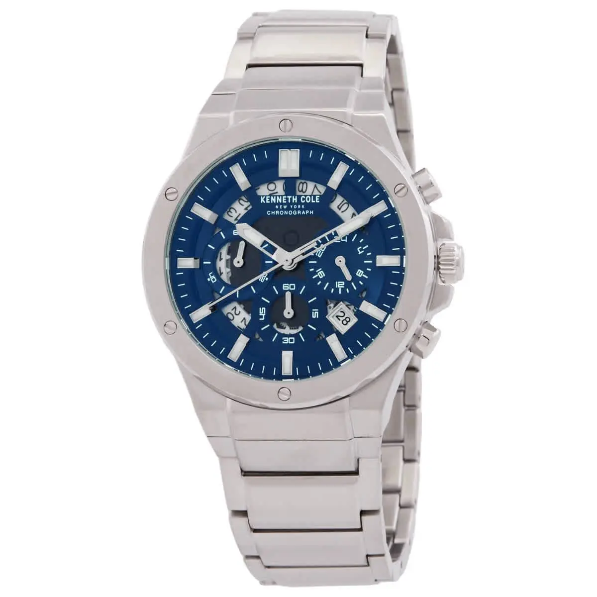 Kenneth Cole New York Chronograph Quartz Blue Dial Men`s Watch KCWGI0058302 - Dial: Blue, Band: Silver-tone, Bezel: Silver-tone