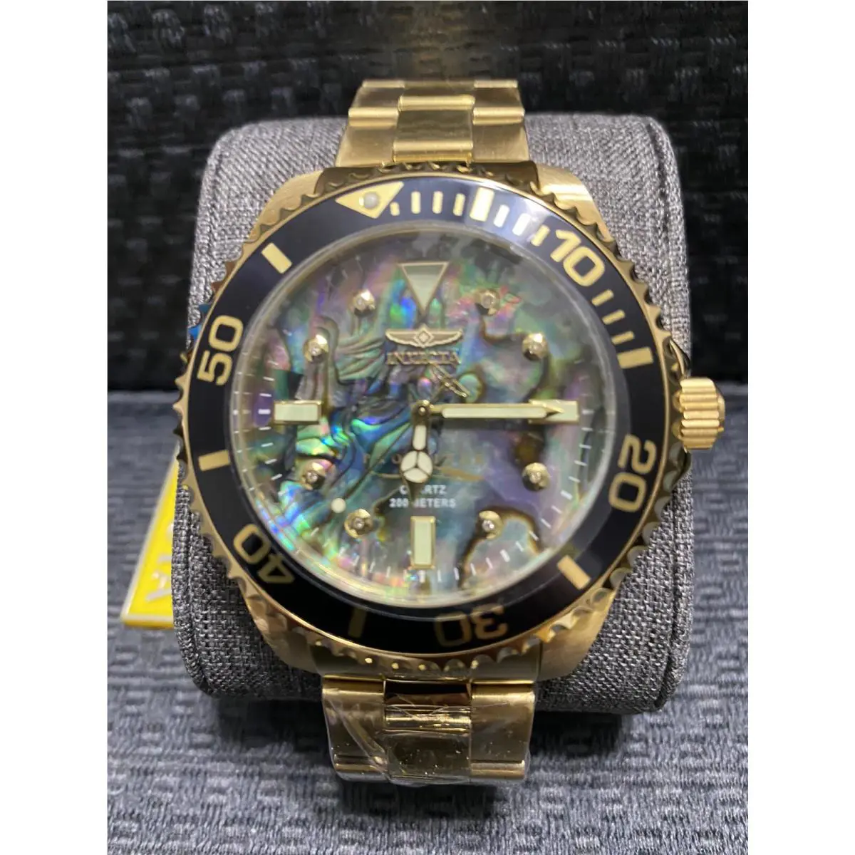 Invicta 47mm Pro Diver Abalone W/diamond Accents Gold Tone Watch Model 37403