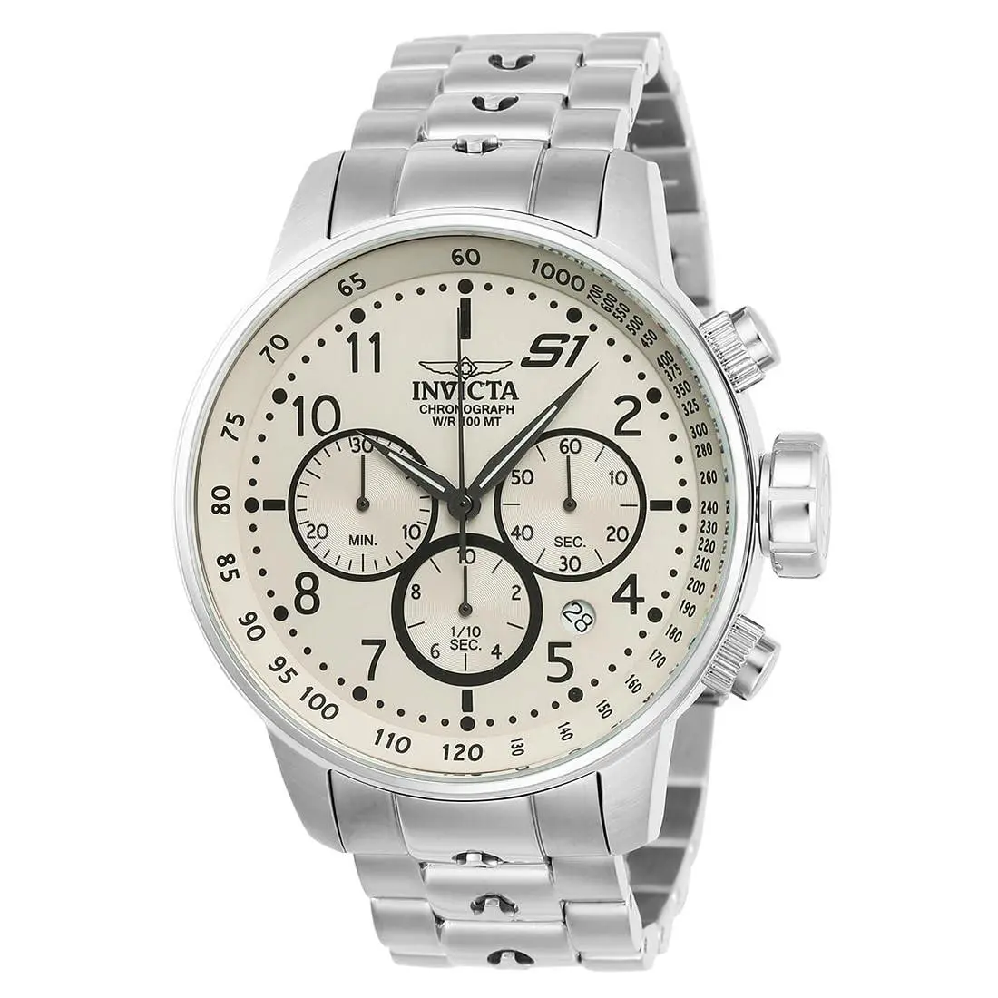 Invicta Men`s S1 Rally Stainless Steel Quartz Watch - Dial: Beige, Band: Silver