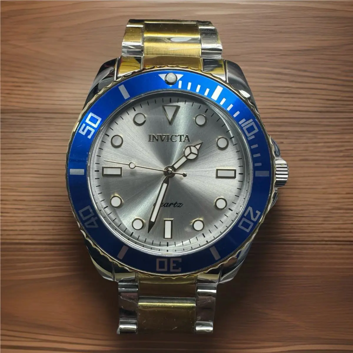 Invicta Pro Diver Men’s Watch 42mm Two Tone Gold Steel Blue Bezel 69398