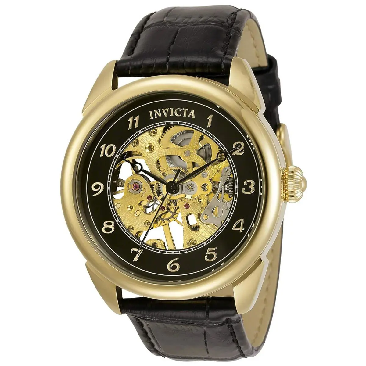 Invicta 31307 Specialty Gold Dial Black Leather Strap Automatic Men`s Watch