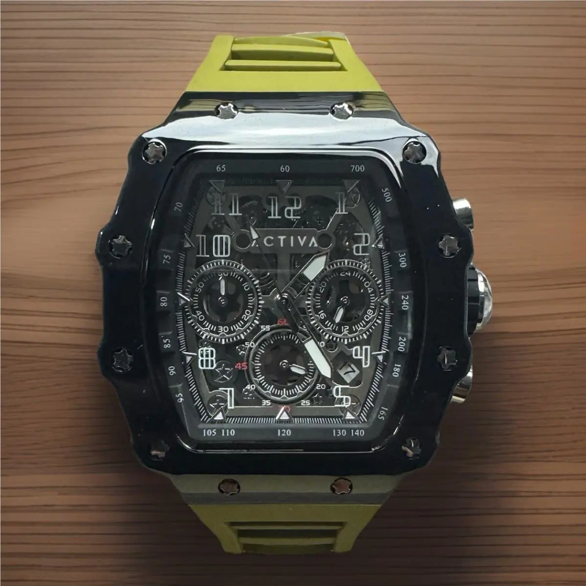 Activa Invicta Watch Men 44mm Skeleton Dial Green Black Silicone Quartz
