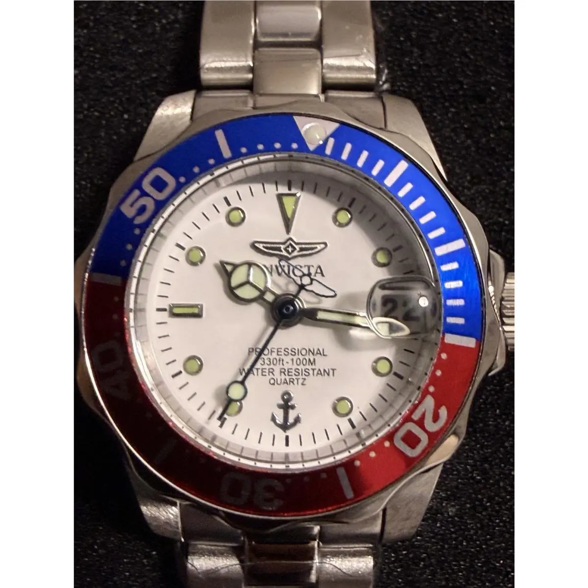 Invicta Pro Diver Women`s Watch Blue/red Dial Bracelet Ocean Voyage Lady 24.5m